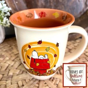 PEANUTS Snoopy Fall Autumn Leaves Coffee Mug with Orange Interior 16 oz